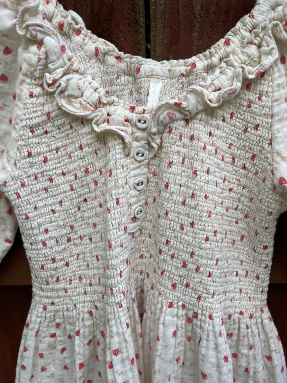Women's Cream Strawberry Print Puff-Sleeve Maxi Dress - Picture 4 of 4